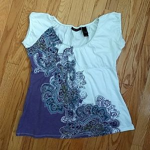 Purple and White Paisley Peasant Top